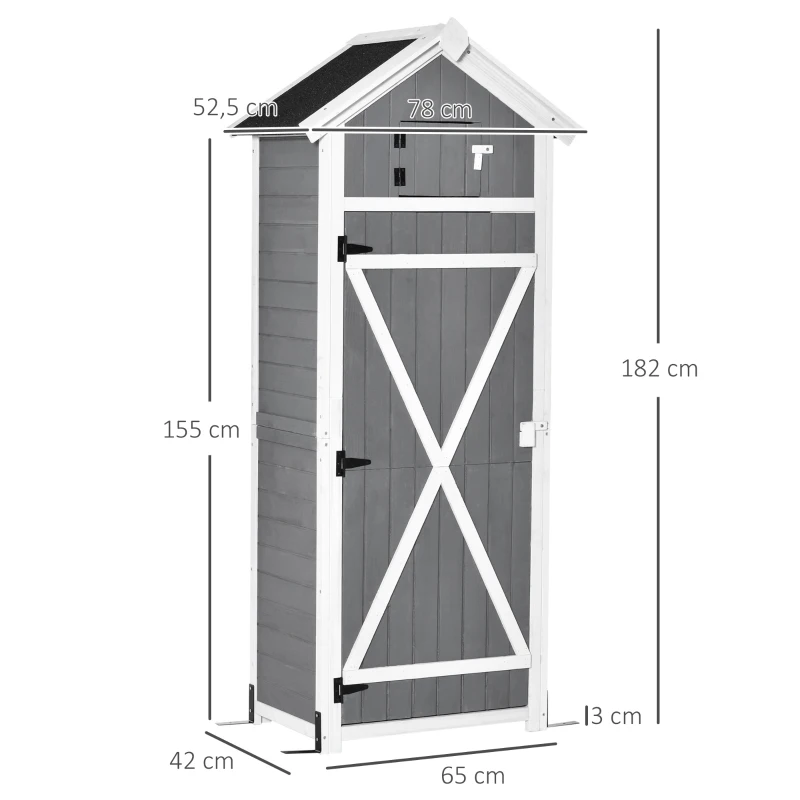 Outsunny Armoire abri de Jardin Remise pour Outils 3 étagères 9 Crochets 2 Porte loquets Toit Pente bitumé Sapin Gris Blanc