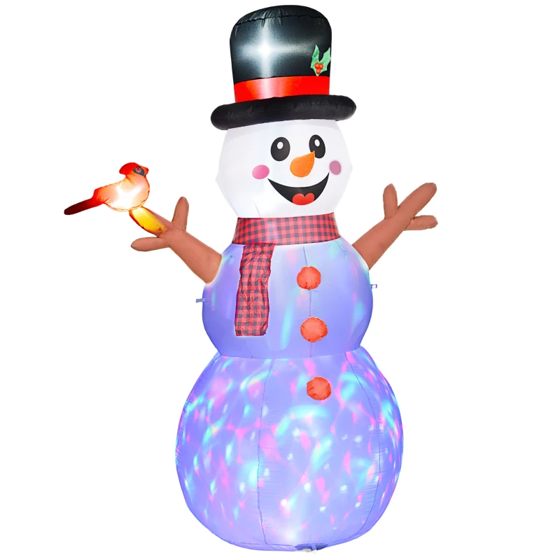 Outsunny Großer Schneemann, 2,40 m, Weihnachtsdeko, mit LEDs, selbstaufblasend, Polyester