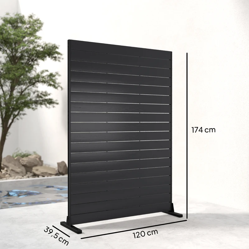 Outsunny Biombo de 6 Paneles de HDPE 120x174 cm Biombo Separador de Ambientes con Soporte Aspecto de Vetas de Madera Negro