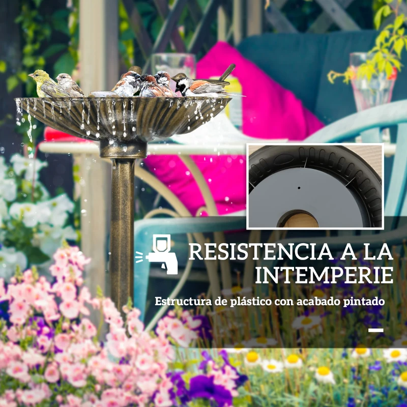 Outsunny Baño para Pájaros de Jardín Exterior 81 cm con Diseño de Concha y Acabado Envejecido Ligero y Resistente Bronce