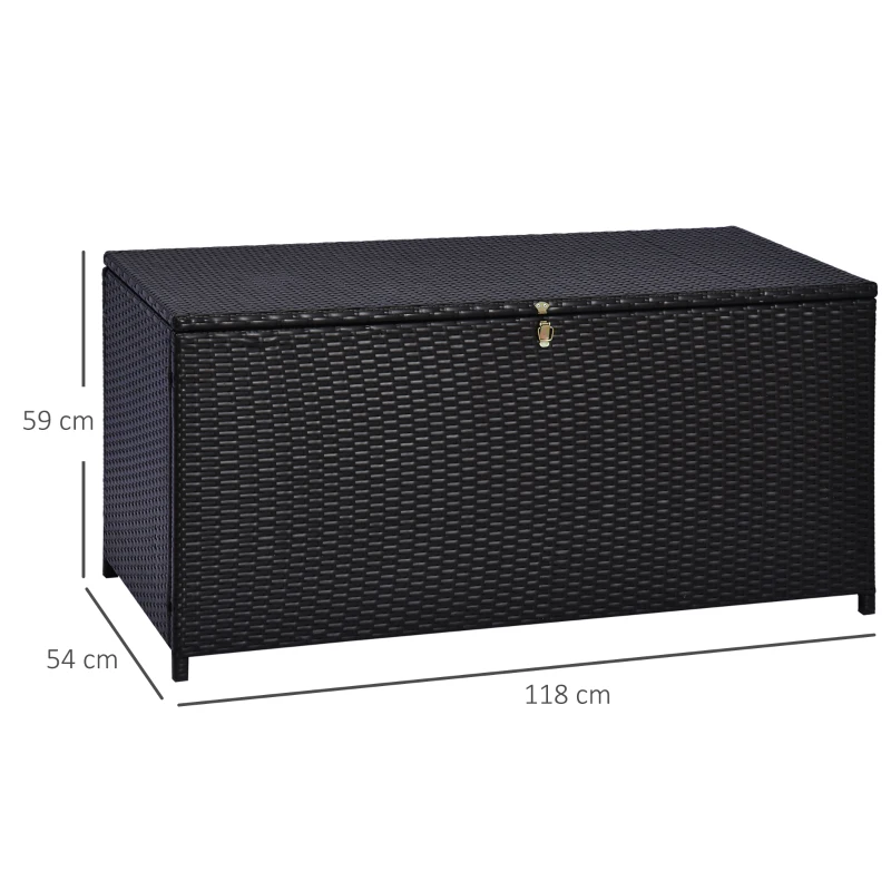Outsunny Baule da Esterno da 284L con Pistone a Gas, Rattan PE e Acciaio, 118x54x59 cm, Marrone Scuro