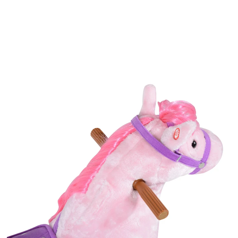 HOMCOM Plush Walking Horse Ride On Toy with Wheels and Realistic Sounds Rocking Horse for Girls Boys 2+ Years Old, 50cm Tall, Pink