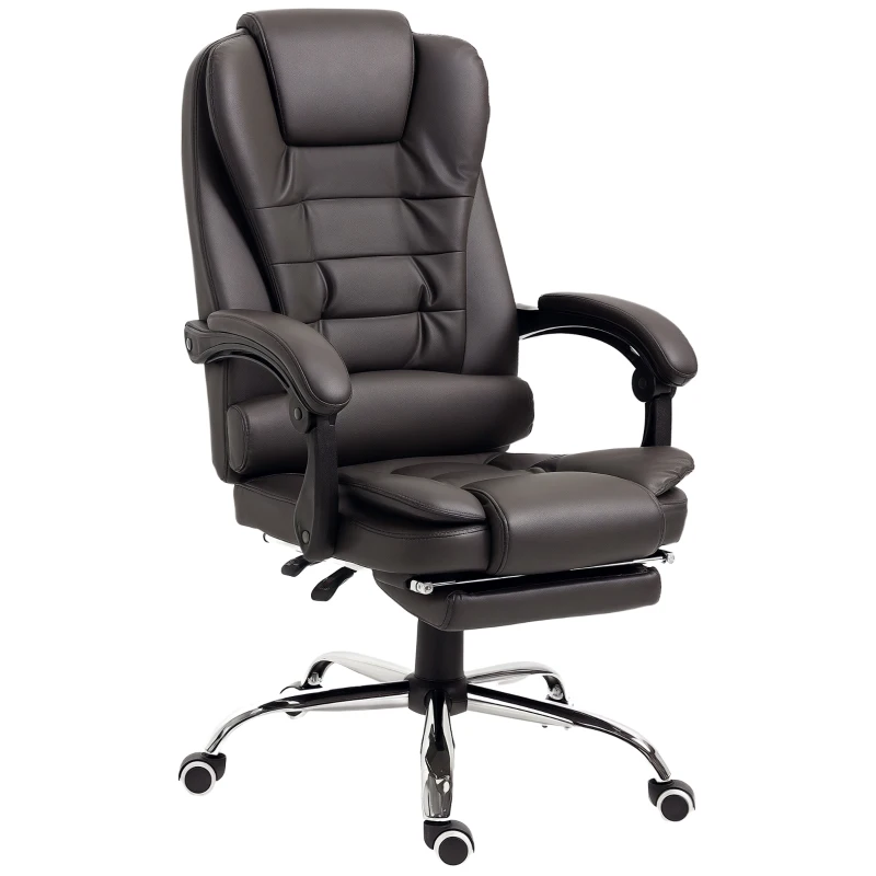 HOMCOM Fotoliu de Birou Reclinabil Președințial cu Suport pentru Picioare, 64.5x69x109-117 cm, culoare Cafea