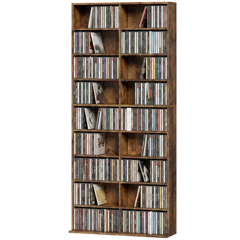 HOMCOM 640 CD Storage Tower - Rustic Brown