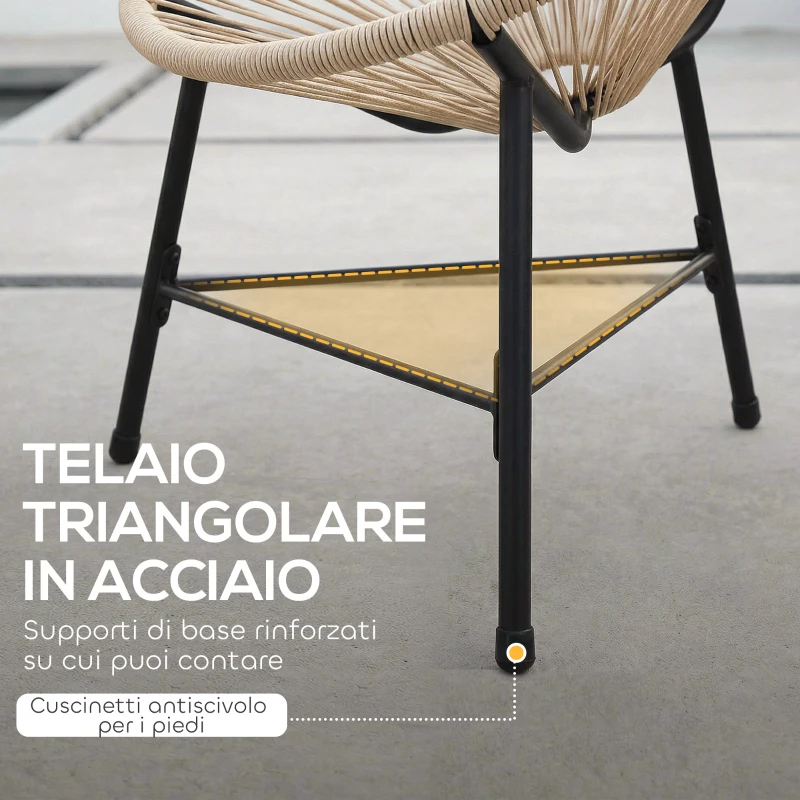 Outsunny Set 2 Sedie Acapulco in Rattan PE con Struttura Triangolare in Acciaio, per Balcone, 72x68x81 cm, Color Legno