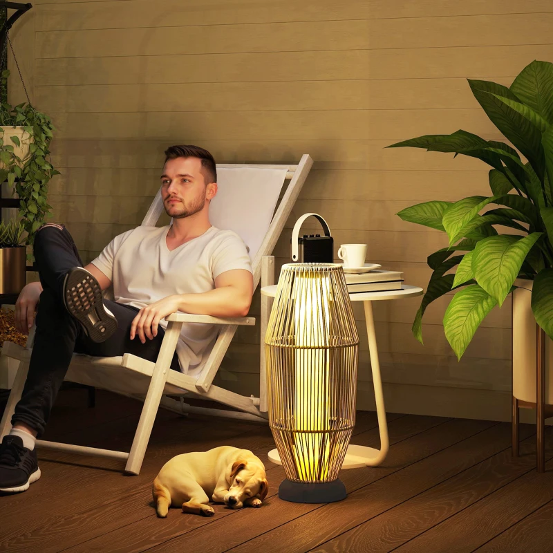 Outsunny Lampada Solare da Giardino con Illuminazione LED, in PE, Rattan e Acciaio, Ø26x72 cm, Grigio