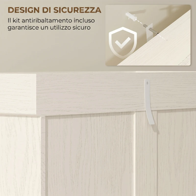HOMCOM Credenza Cucina con 2 Armadietti e Cassetto in Stile Coloniale, 80x35x180cm Bianco