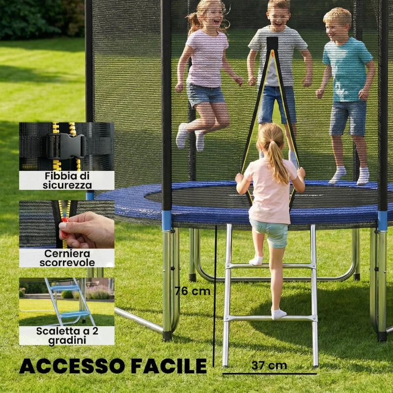SPORTNOW Trampolino Elastico da Giardino Ø305x248 cm con Rete di Protezione e Scala, in Acciaio e PP, Blu