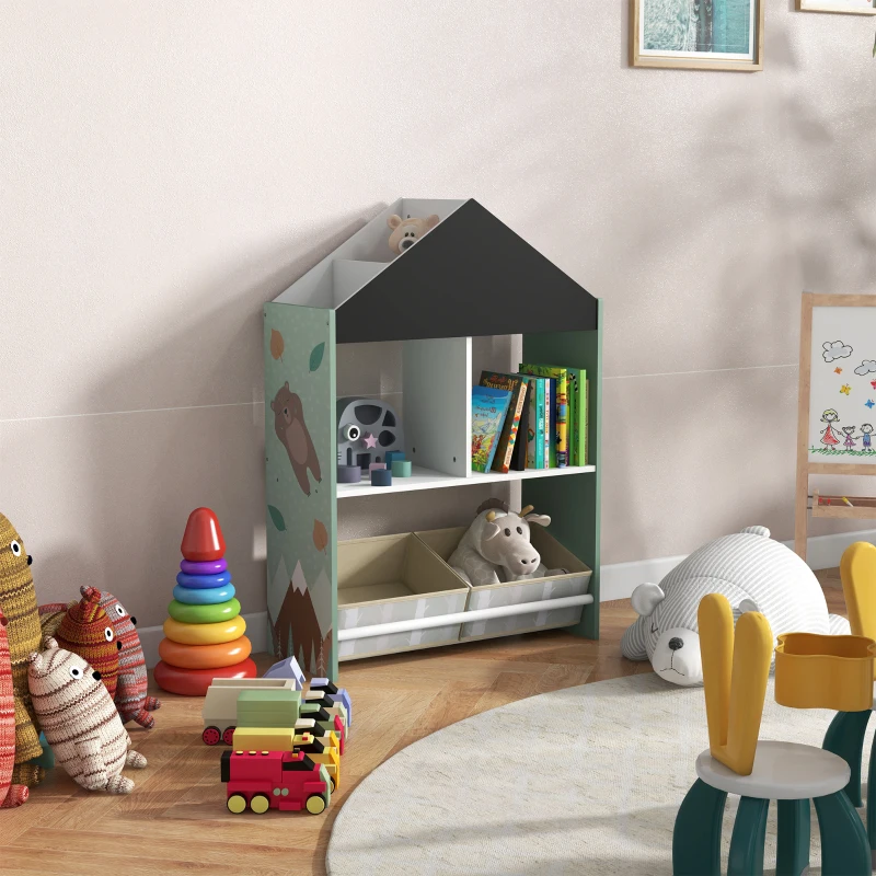 ZONEKIZ Scaffale Portagiochi per Bambini con Ripiani e Cassetti Rimovibili, Verde