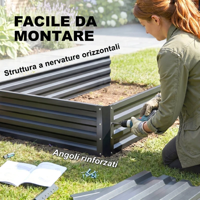 Outsunny Letto per Orto Rialzato a 2 Livelli in Acciaio con Fondo Aperto, 120x101x58cm, Grigio Scuro