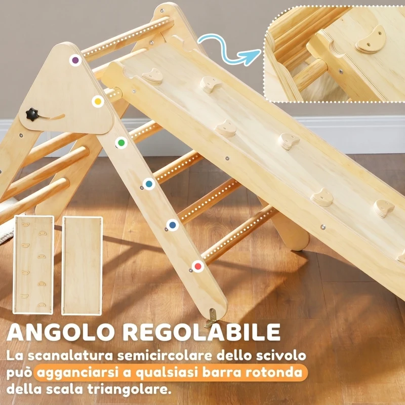 AIYAPLAY Gioco da Arrampicata con Triangolo e Pannello Scivolo ed Arrampicata, per Bambini 18-48 Mesi, Color Legno