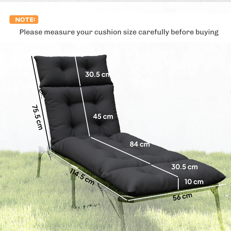Outsunny Set of Two 190 x 56cm Sun Lounger Cushions - Black
