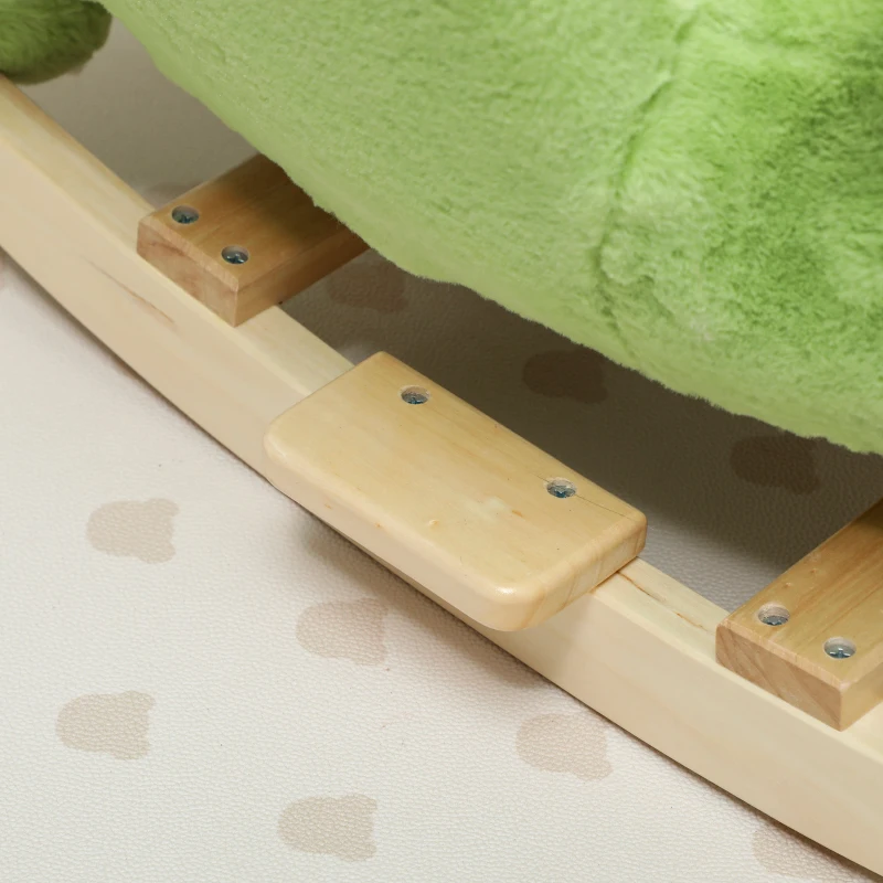 AIYAPLAY Schommeldier, dinosaurus-schommel, interactieve diergeluiden, zachte vulling, houten frame, 65 x 38 x 72 cm, Groen