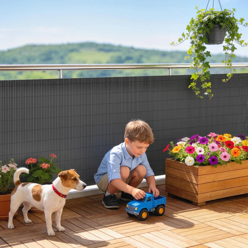 Outsunny 2Pcs Plastic Privacy Screening Fence, 1m x 3 m Waterproof Windbreak Fence, Dark Grey