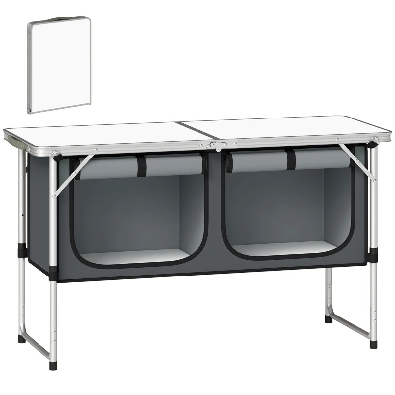 Outsunny Armoire de Camping Pliante en Aluminium avec Rangement pour Pique-nique, Barbecue, Extérieur, 120x47x70cm, Argent