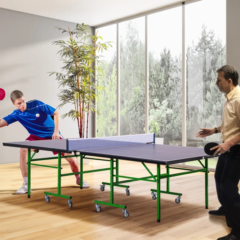 HOMCOM Tavolo da Ping Pong Pieghevole Interno con 8 Ruote 152.5 × 274 × 76cm