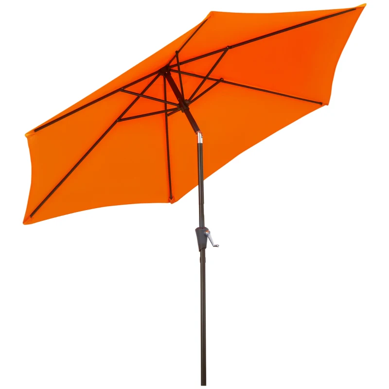 Outsunny 2.6M Garden Parasol Umbrella with Tilt and Crank, Outdoor Sun Parasol Sunshade Shelter with Aluminium Frame, Orange