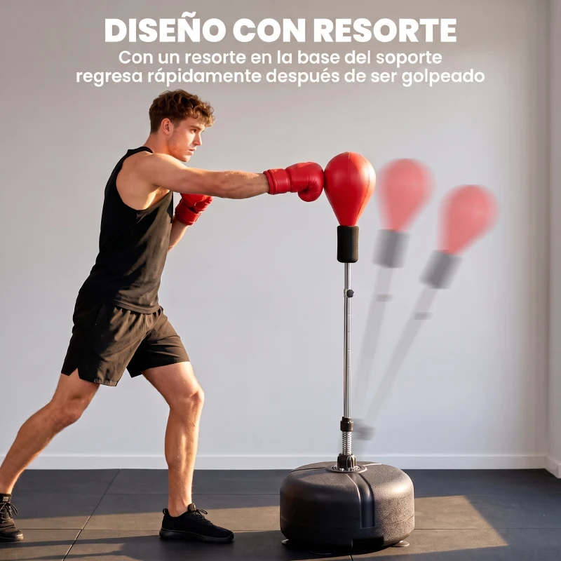HOMCOM Punching Ball con Altura Ajustable en 136-154 cm y Base Rellenable Soporte y Guantes para Adultos y Adolescentes Rojo
