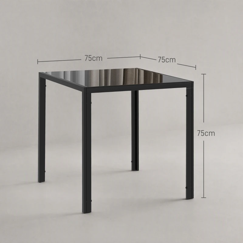 HOMCOM Table à manger pour 4 personnes, table de cuisine avec plateau en verre trempé et pieds en acier, 75 x 75 x 75 cm, noir