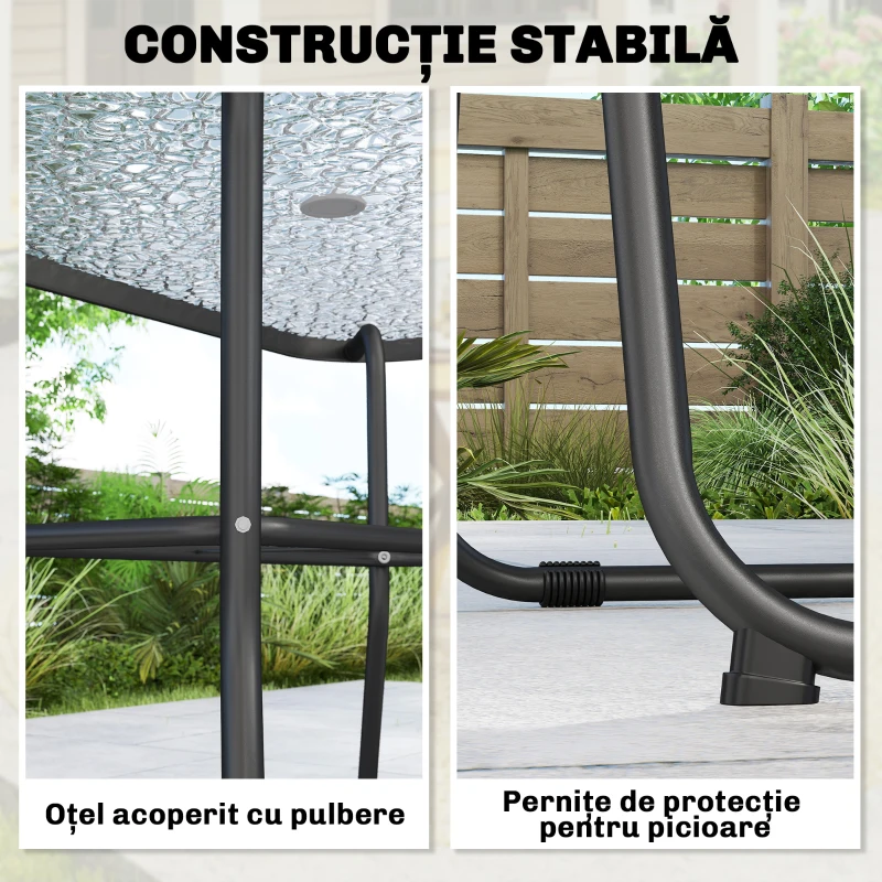Outsunny Set Grădină 8 piese cu Umbrelă, 6 Scaune Pliabile și Masă din Sticlă Temperată, Negru