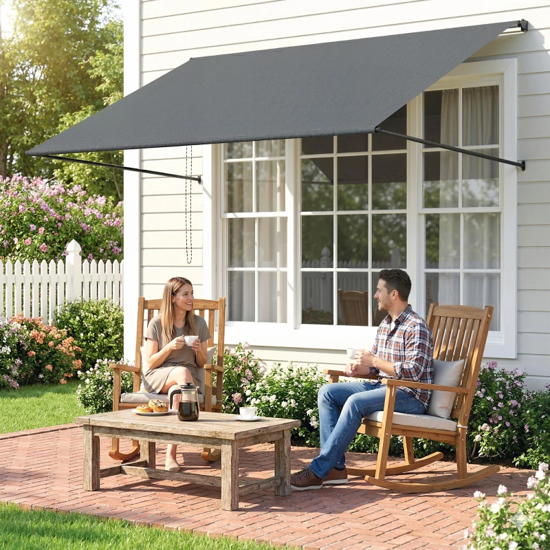 Outsunny Store banne manuel auvent rétractable Inclinaison réglable 195 x 120 cm protection UV aluminium polyester gris foncé