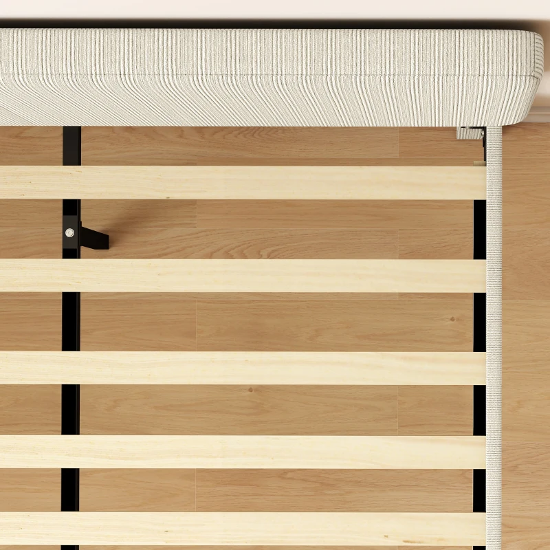 HOMCOM Estrutura de Cama 140x190 cm com Estrado Cabeceira Ajustável Cama de Casal Estofada em Veludo Cotelê Sem Ruído Cinza Claro