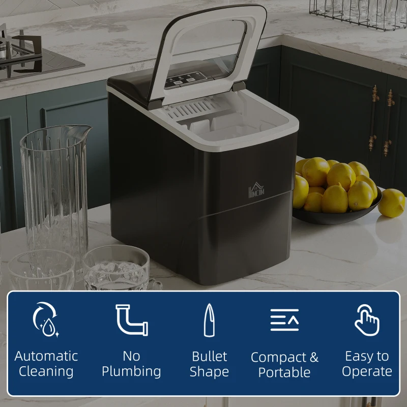 HOMCOM 12kg Countertop Ice Cube Machine, with Scoop - Black