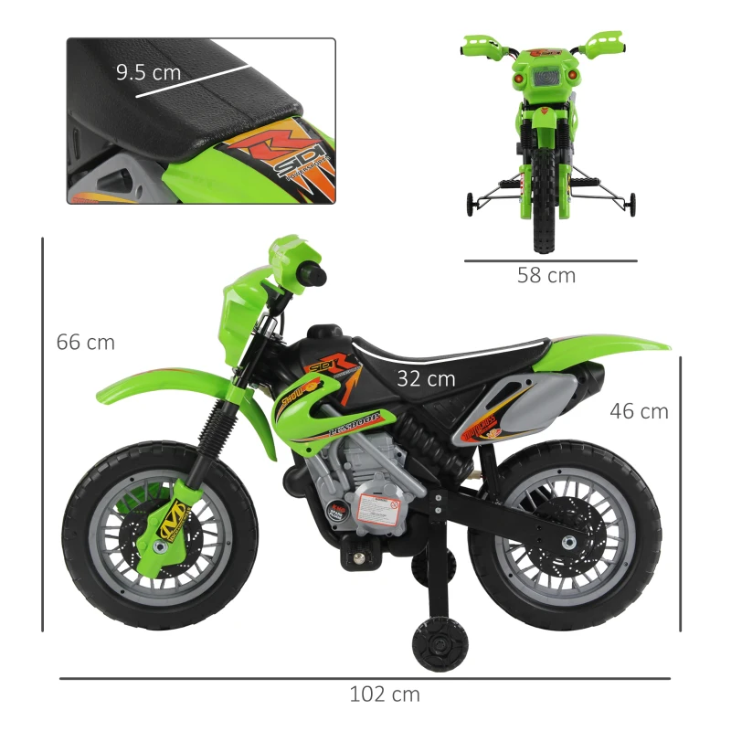 HOMCOM Kids Electric Motorbike, 6V Battery Powered Ride on Motorcycle with Training Wheels, Start-up Button, Pedal, Gift for Boys and Girls Ages 3-6 Years, Green