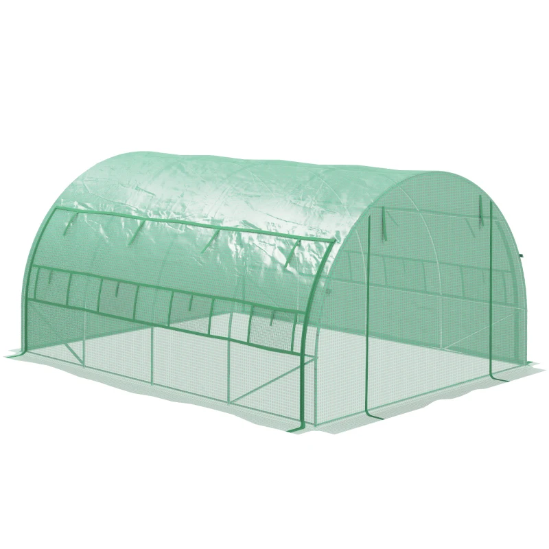 Outsunny Invernadero de Túnel 4x3x2 m con Puerta y 8 Ventanas de Malla Enrollables Invernadero de Huerto para Patio Jardín Verde