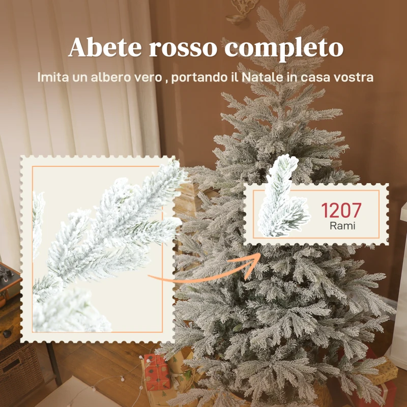 HOMCOM Albero di Natale Innevato Alto 180 cm con Rami Realistici e Base in Metallo Pieghevole