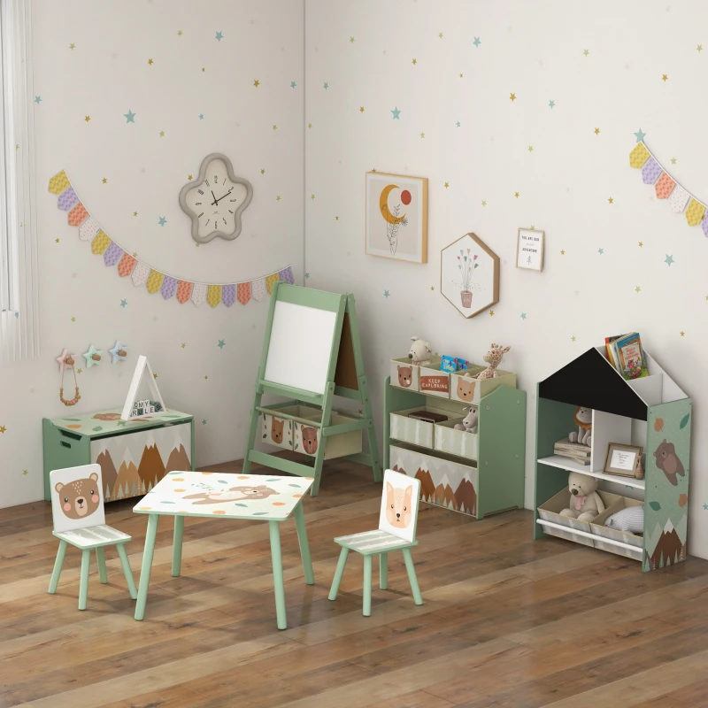 ZONEKIZ Scaffale Portagiochi per Bambini con Ripiani e Cassetti Rimovibili, Verde