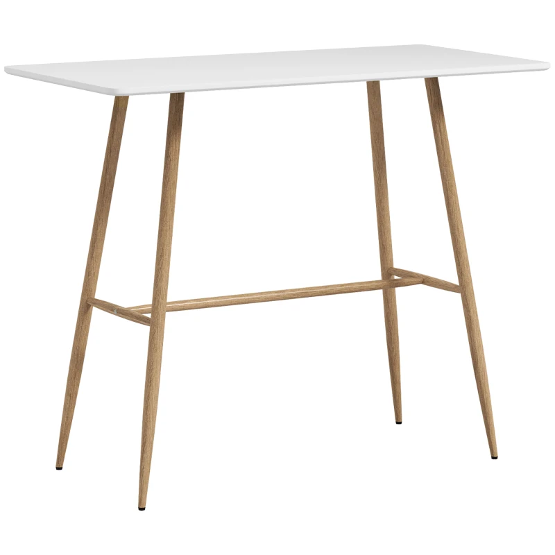 HOMCOM Table de bar rectangulaire 4 personne pieds en acier effet bois assemblage facile 118 x 58 x 98 cm blanc