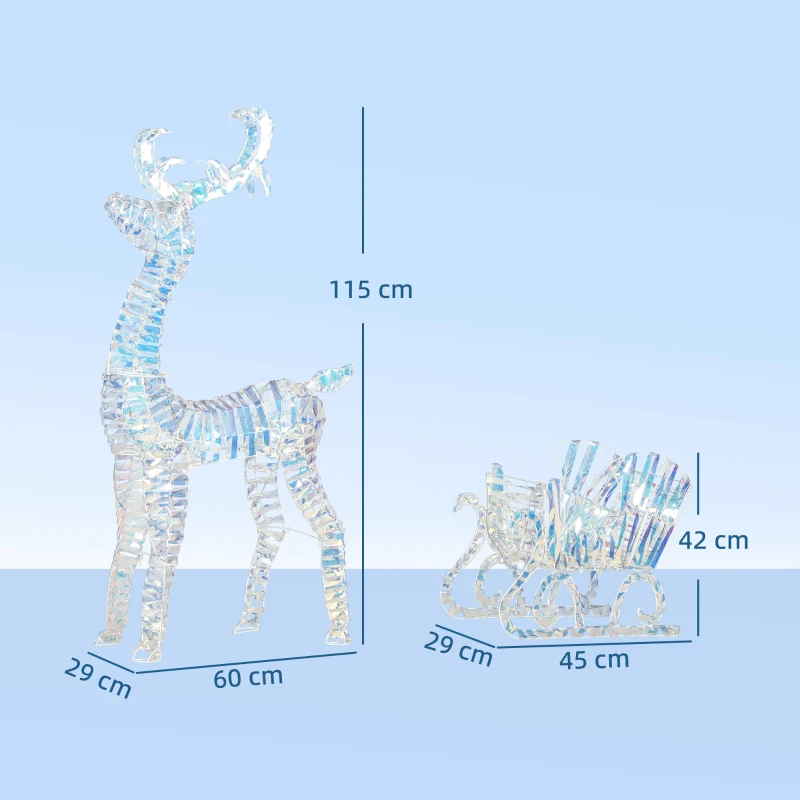 Outsunny Renne et traîneau lumineux de Noël avec 170 LED blanc chaud, décoration de Noël pour intérieur et extérieur, 60x29x115cm