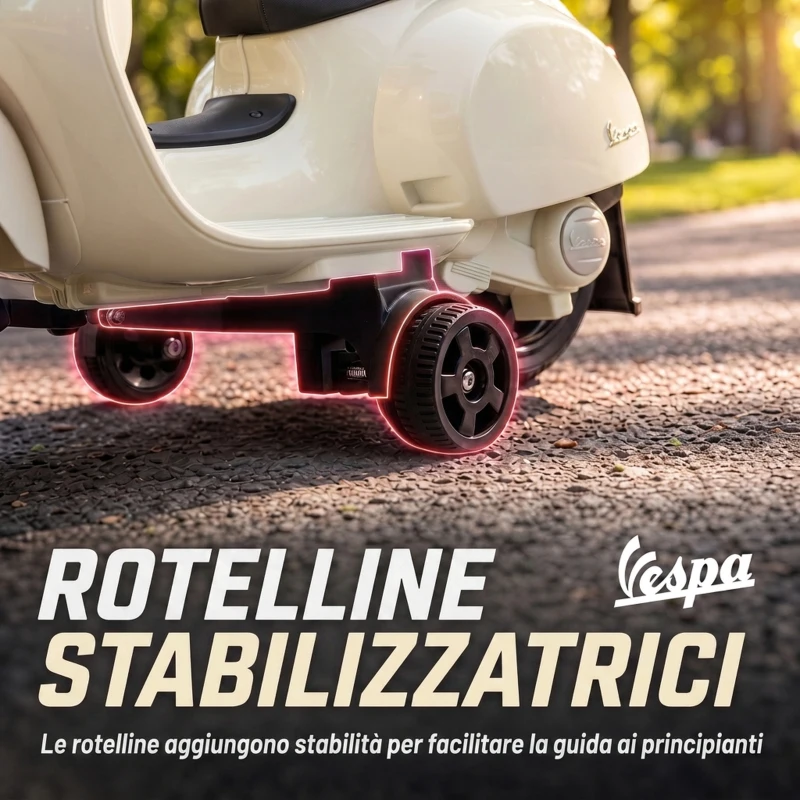 AIYAPLAY Moto Elettrica per Bambini 1.5-3 Anni MINI VESPA GTS 6V, Bianco