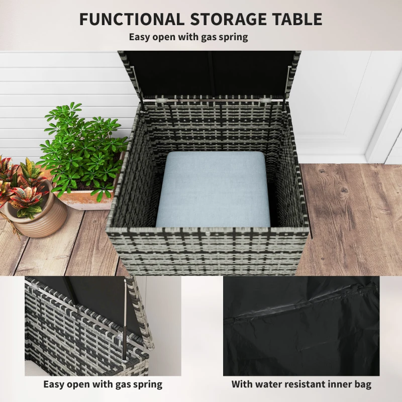 Outsunny 6 Pieces Rattan Garden Furniture Set, 7 Seater Wicker Outdoor Furniture Set with Storage Tea Table & Side Table, Sectional Garden Sofa Set with Cushions, Grey