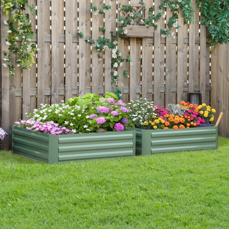 Outsunny Conjunto de 2 Caixas de Plantio de Aço Caixa de Plantio Quadrada para Cultivos de Plantas Flores Pátio Exterior 100x100x30cm Verde