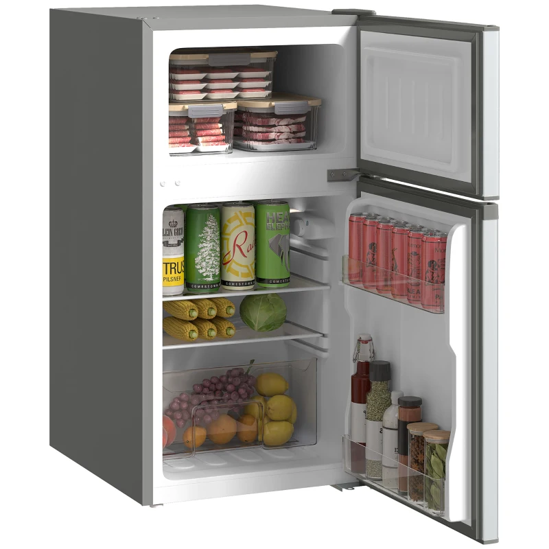 HOMCOM Réfrigérateur congélateur 88 L, petit réfrigérateur combiné avec portes réversibles et éclairage, 45,5x50x86,5cm, gris(m-15)