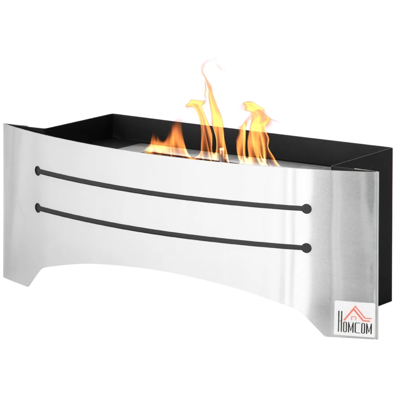 HOMCOM Camino Bioetanolo in Acciaio Inox, 3h di Combustione con Serbatoio 1.5L e Copertura 25m², 45x18x17 cm, Argento