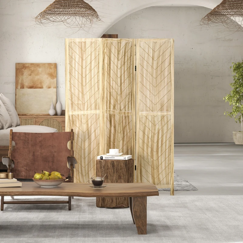 HOMCOM Paravento da Interno Pieghevole a 3 Ante a Spina di Pesce in Legno, 120x1.6x170 cm