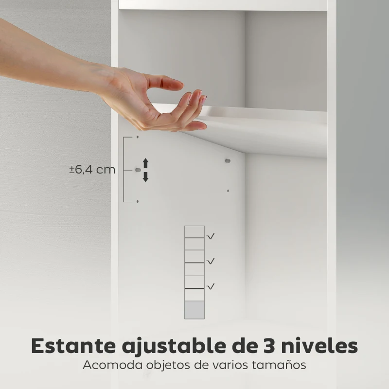 HOMCOM Librería de 7 Niveles Estantería para Libros Moderna con Estantes Abiertos y Puerta 40x30x180 cm Blanco