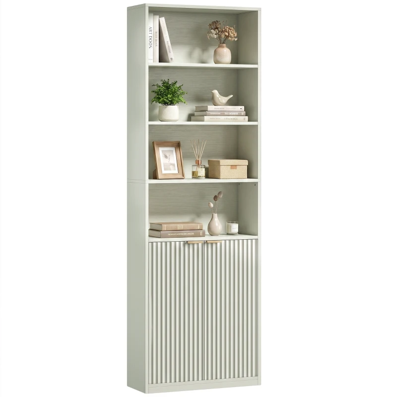 HOMCOM Bookcase Adjustable Shelf Bookshelf Anti-Tip Hardware 6-Tier, Light Green