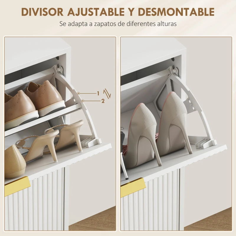 HOMCOM Zapatero Estrecho con 2 Puertas Acanaladas con Estantes Ajustables para 12 Pares de Zapatos 60x24x91,5 cm Blanco