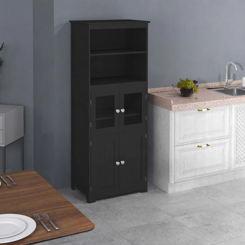 HOMCOM Armoire de cuisine buffet cuisine vaisselier meuble de rangement multi-rangements dim. 60I x 30P x 162H cm noir