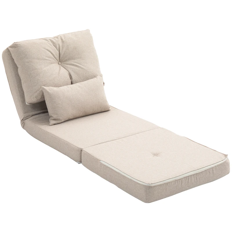 HOMCOM Sofá-Cama Individual Dobrável Estofado em Linho com Encosto Ajustável 5 Posições e 1 Almofada Bege