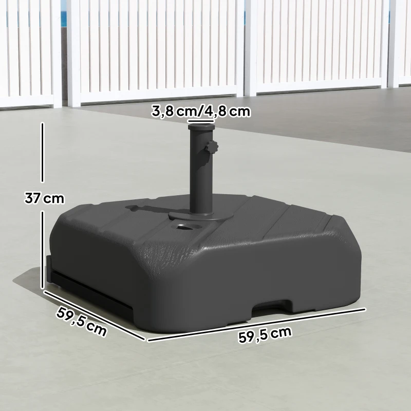 Outsunny Base para Chapéu de Solcom Rodas e Pega Telescópica para Mastros Ø38 mm Ø48 mm Recarregável com Areia 72 kg ou Água 45 L Preto