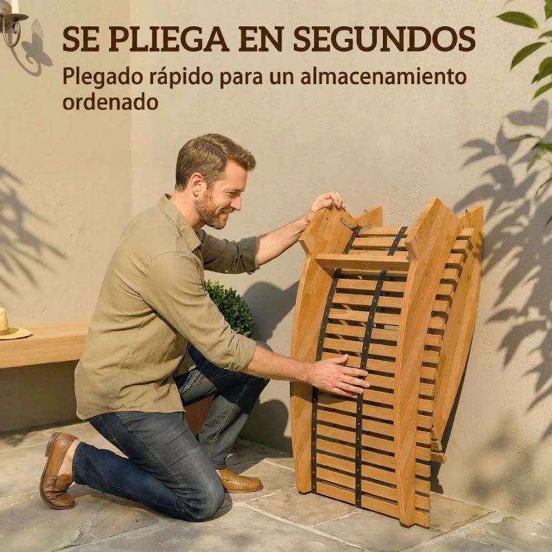 Outsunny Conjunto de 2 Sillas Mecedoras de Jardín de Madera Ergonómica Plegable con Diseño Listonado 60x156x77 cm Natural