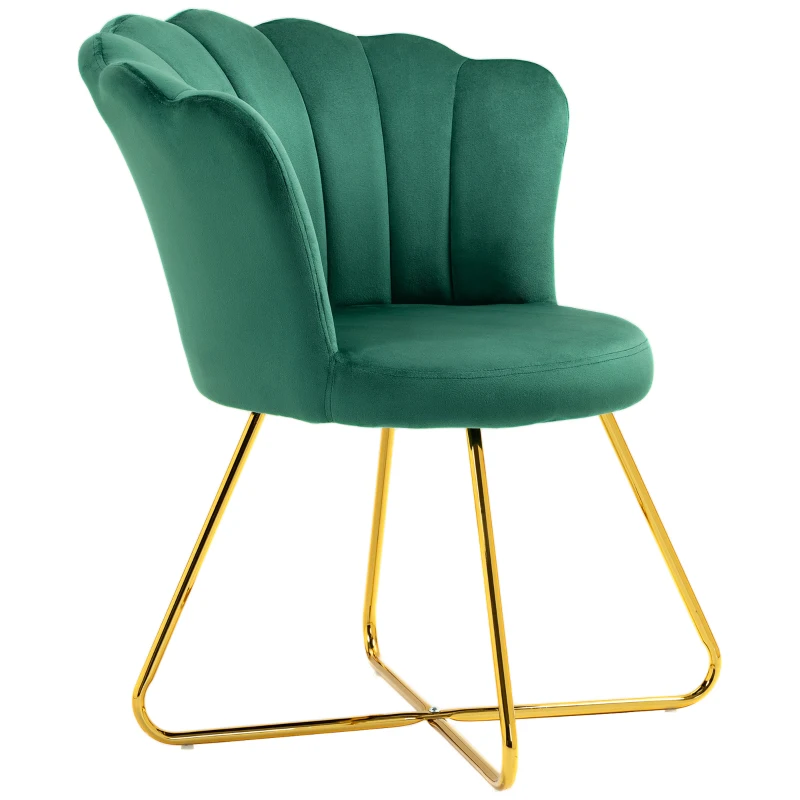 HOMCOM Velvet-Feel Lotus Petal Accent Chair - Green