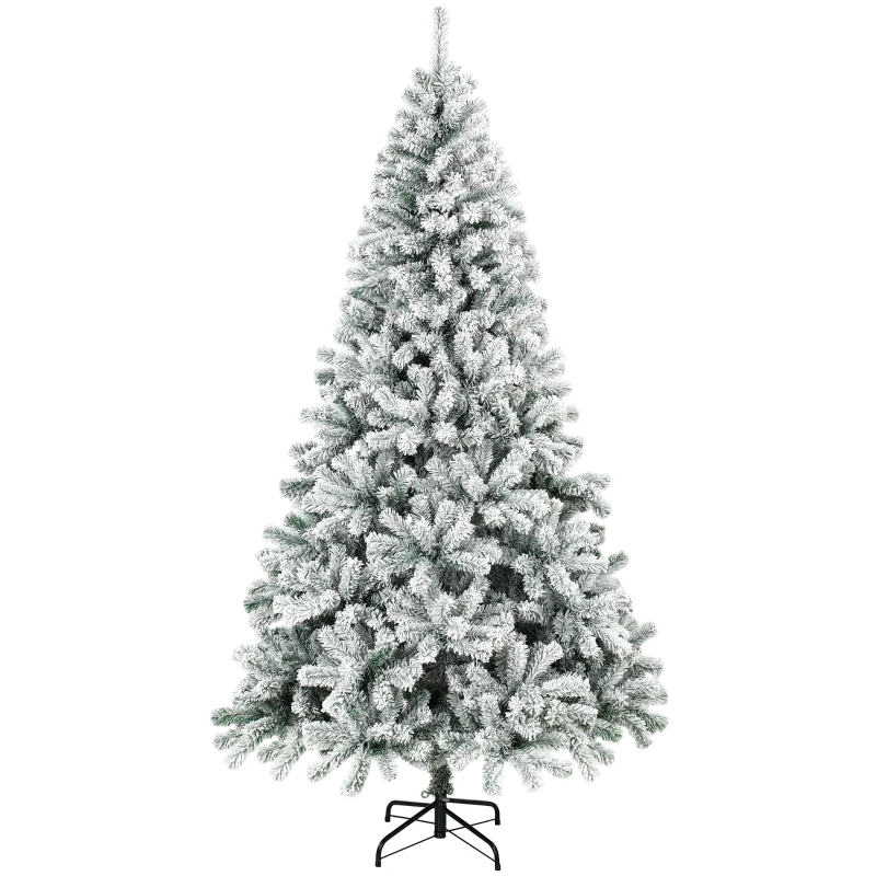HOMCOM Árbol de Navidad Nevado de 220 cm con 1000 Puntas de PVC Ignífugo Ramas Articuladas Montaje Rápido Verde y Blanco