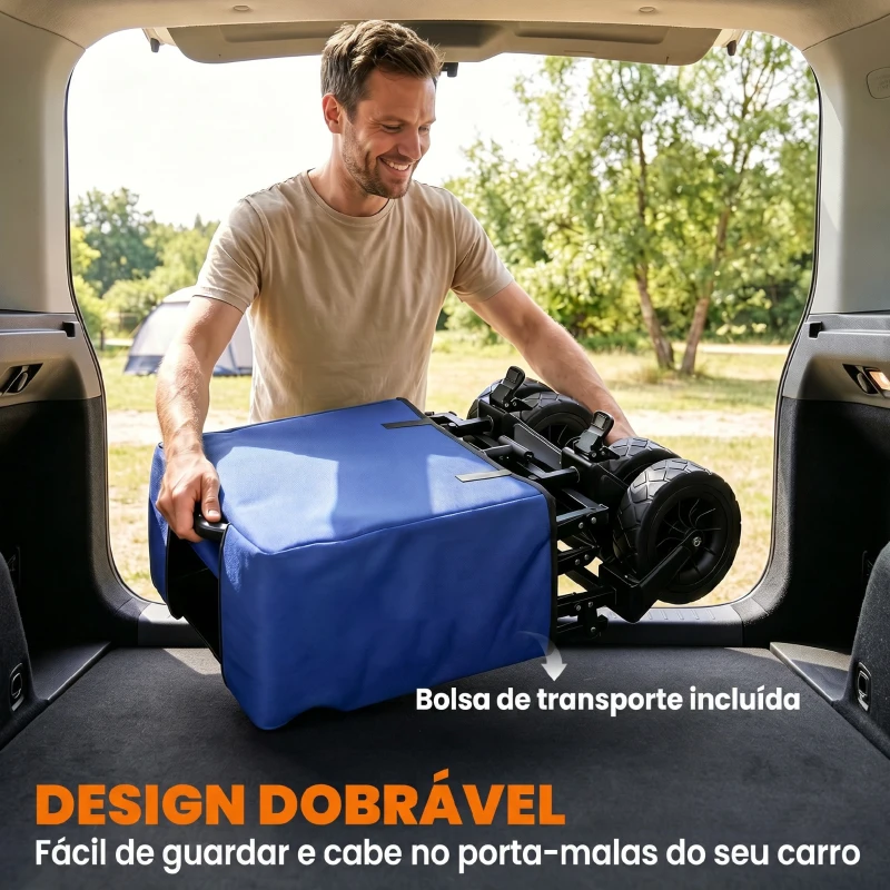 Outsunny Carrinho de Transporte Dobrável para Jardim com Guiador Telescópico Capacidade 100 kg 99x57x77-100 cm Azul Escuro