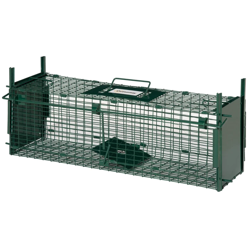 PawHut Piège Vivant Cage Attrape 60 x 18 x 20 cm Piège Fouine pour Martres, Rats, Souris - 2 entrées + poignée - métal vert